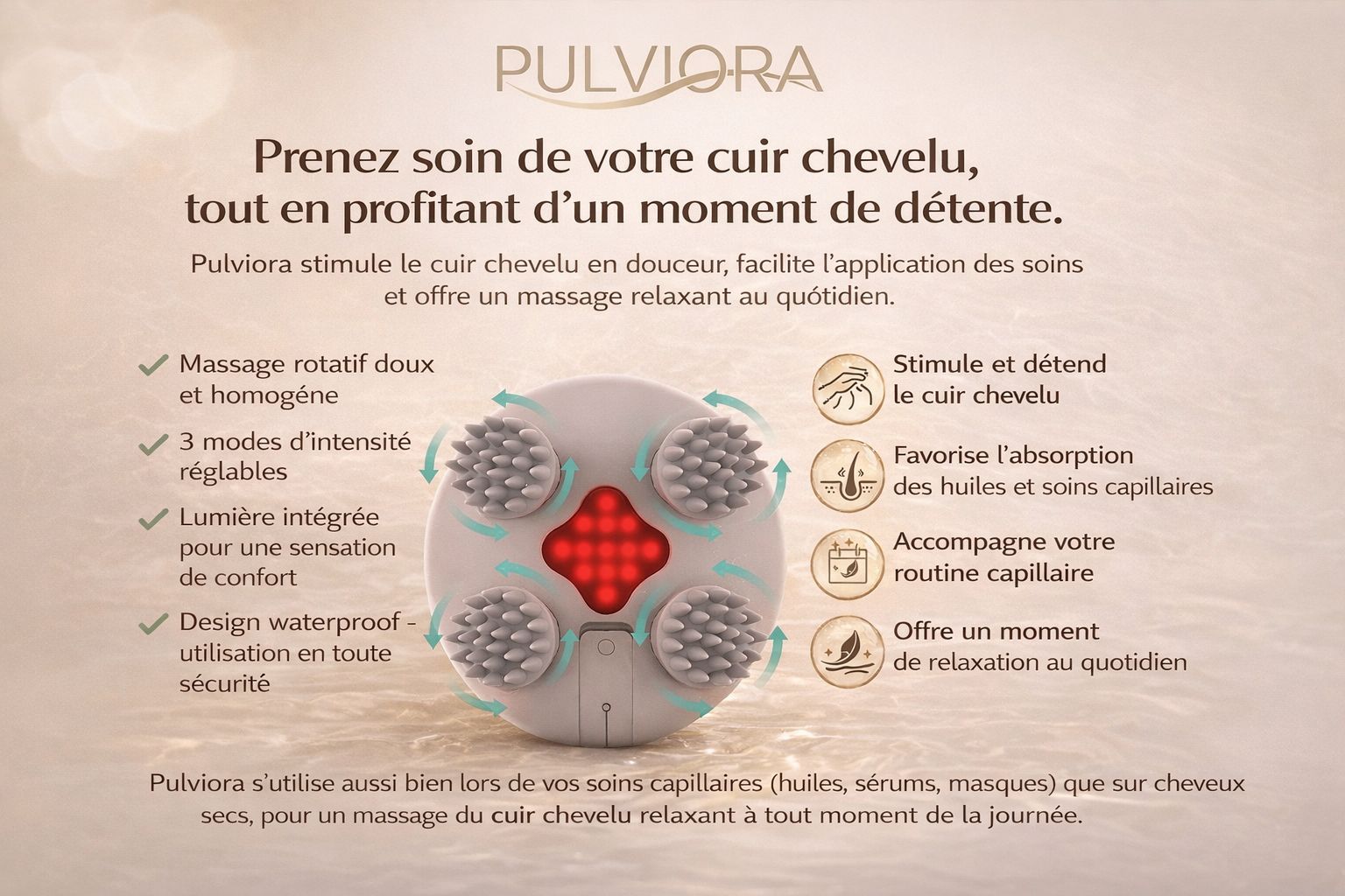 Pulviora - Masseur de cuir chevelu waterproof